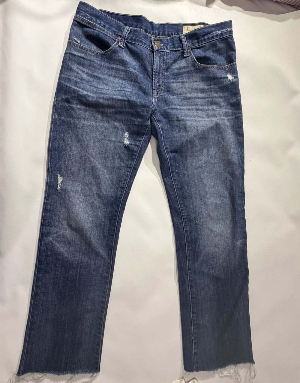Limited edition 28 Blue Denim Distressed Frayed Hem Straight Leg Jeans Y2K